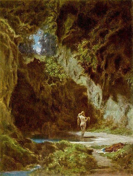 Carl Spitzweg Badende Nymphe Norge oil painting art